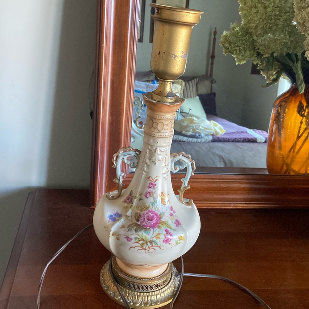 Antique lamp - beautiful floral porcelain.